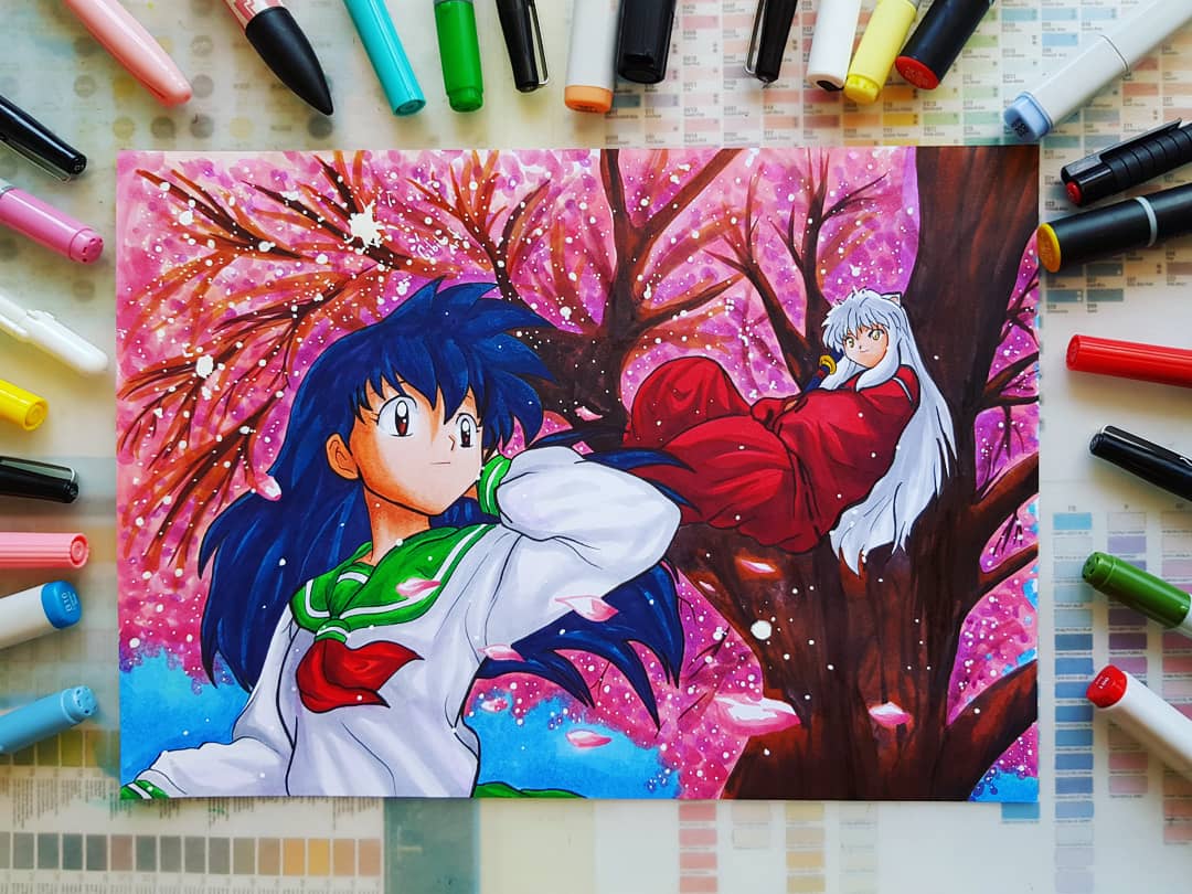 Anime-Illustration von GibitoArt, koloriert mit Brush Pens und Markern