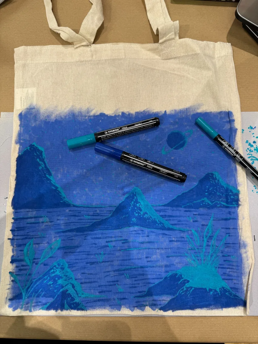 Gestaltete Stofftasche bei einem kreativen Event